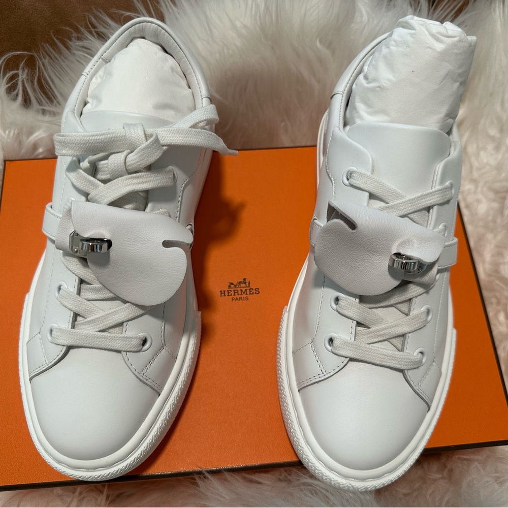 Hermès Day Sneakers white with silver Kelly buckle